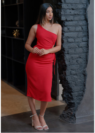 ANDREA ONE SHOULDER RED DRESS